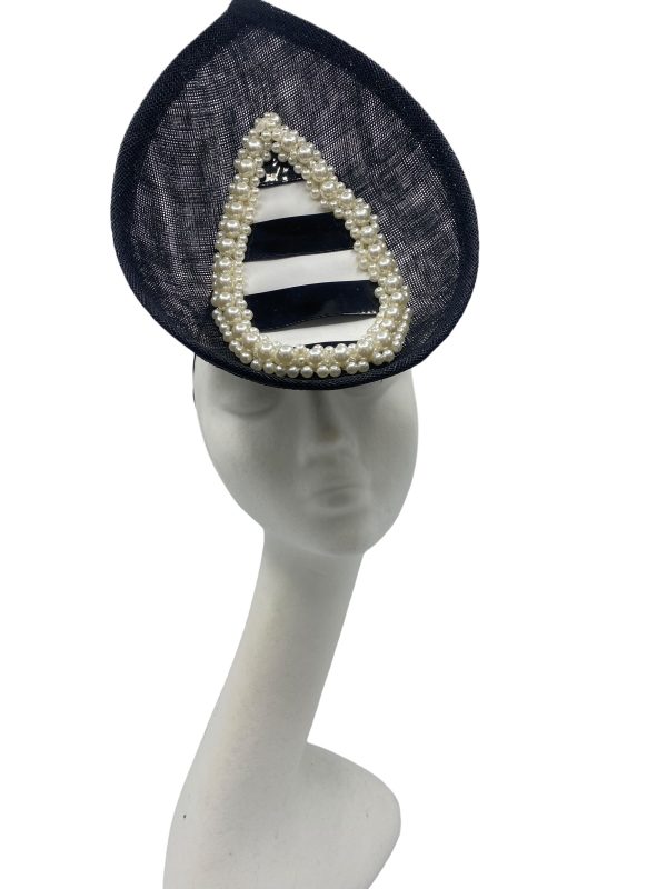 Black percher, white and black striped design finished with pearl detail.